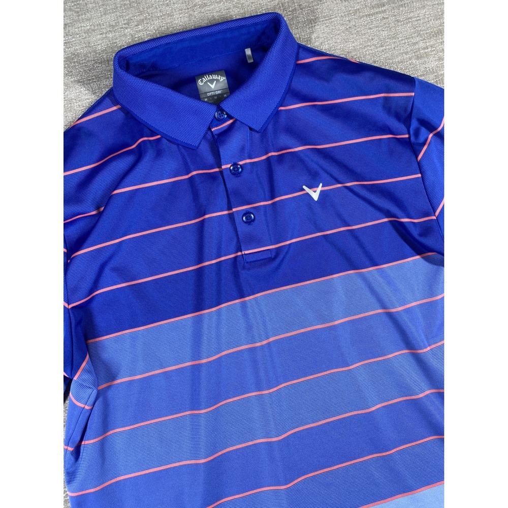 Callaway Opti-Dri‎ Striped Polo Shirt Mens Medium Blue Orange Short Sleeve